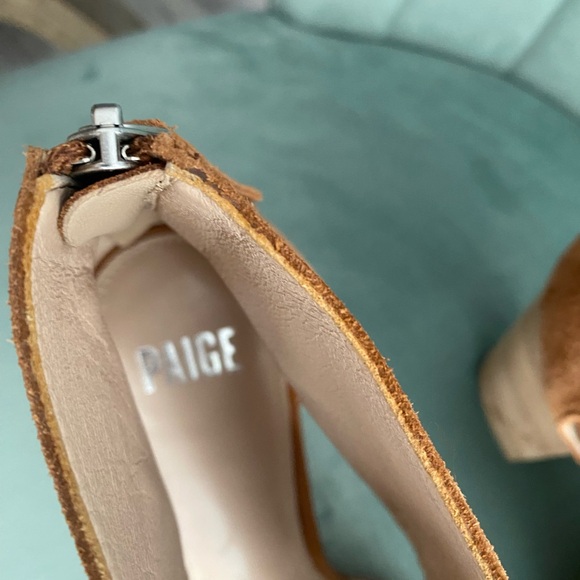 PAIGE Marea Tan Suede Cutout Heeled Booties 10.5 - Picture 3 of 5